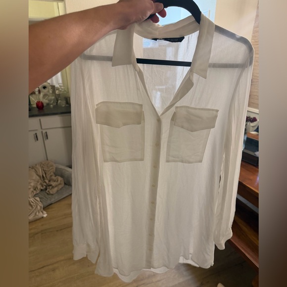 Zara Tops - White Sheer Button-Up Blouse